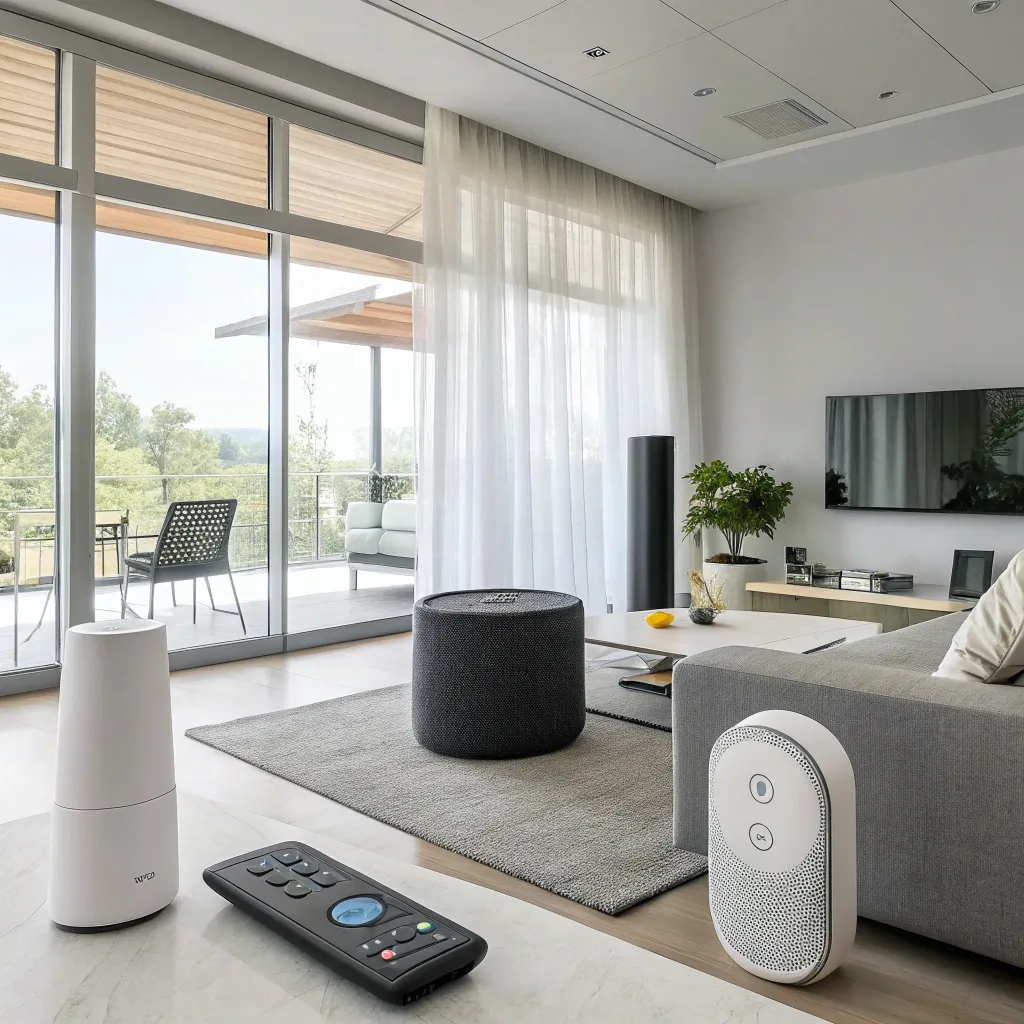 A modern living room with smart home devices